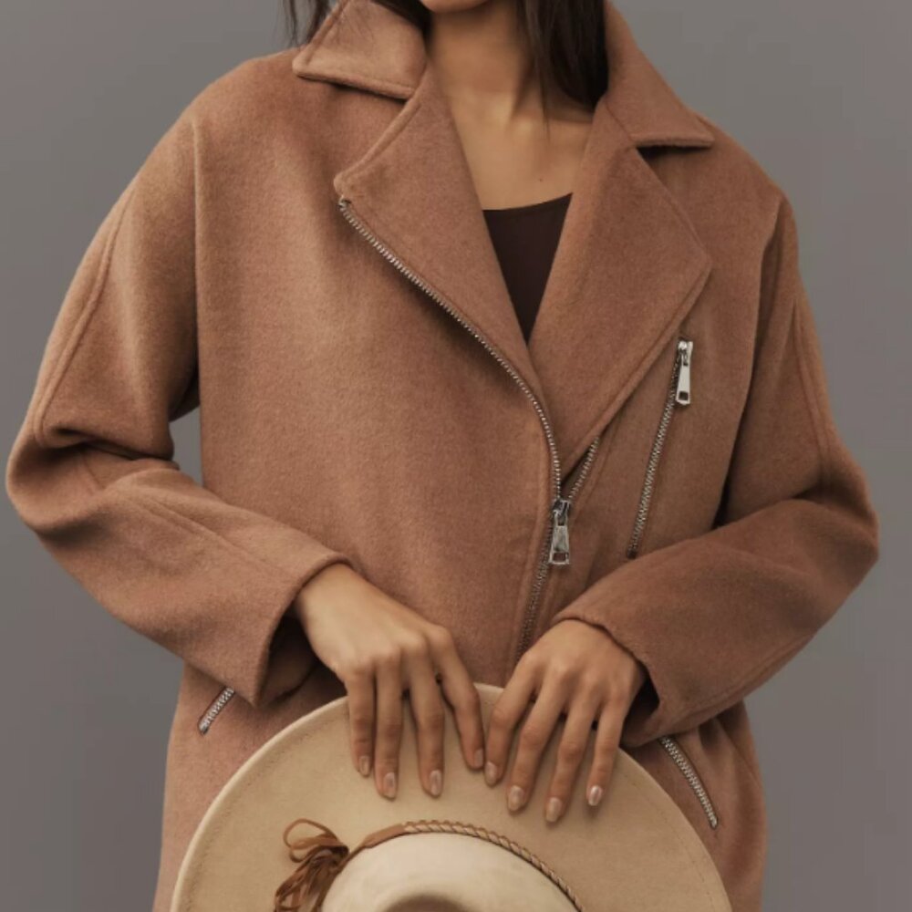 NWT! Anthropologie-Maeve Oversized Wool-Blend Moto Jacket, Honey, Size XXS